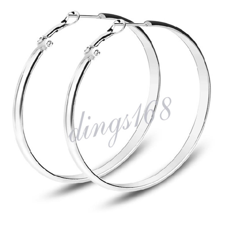 18K White Gold Filled Classic 50MM/1.97″ Large 5mm wide Flat Hoop Earrings H191