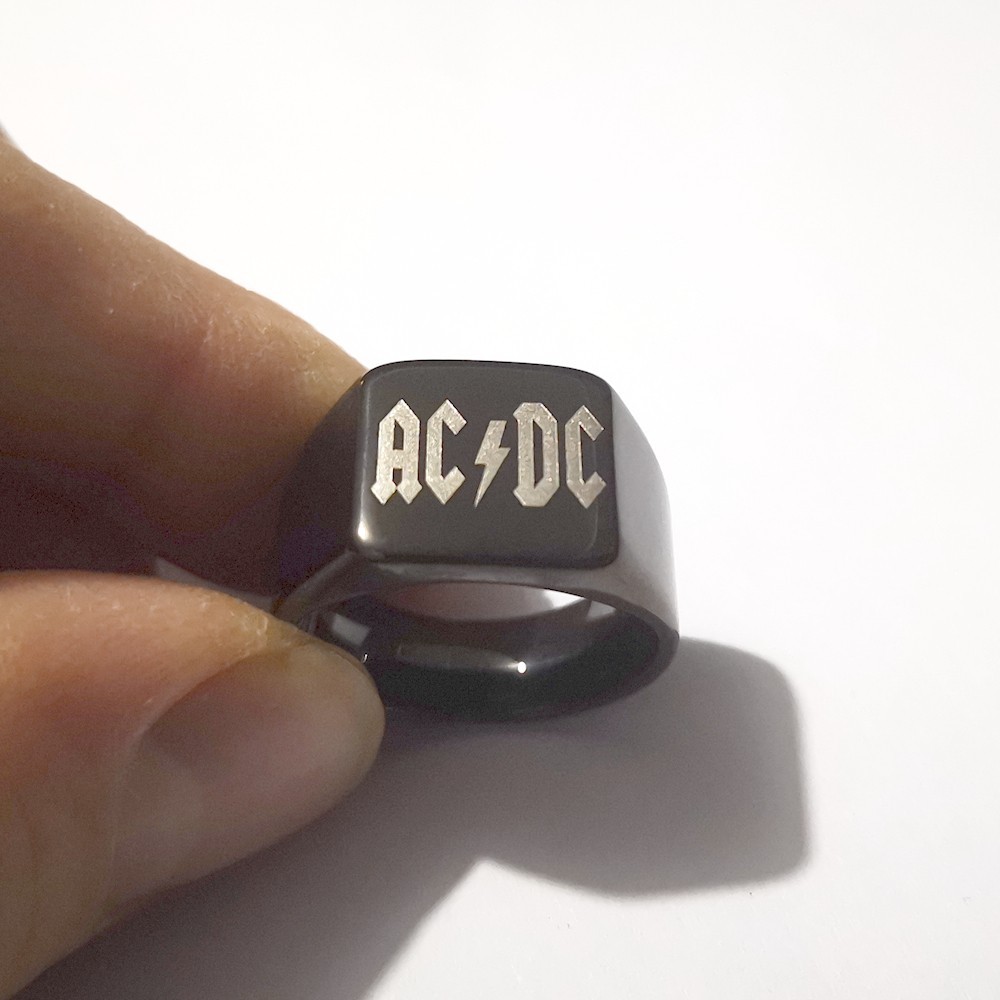 AC/DC hard rock band logo Black stainless steel polishing ring US7–12#