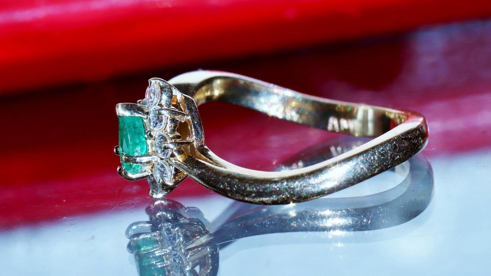 14k yellow gold 0.27ct natural diamond sz 4.5 ring emerald vintage treated 2.99g