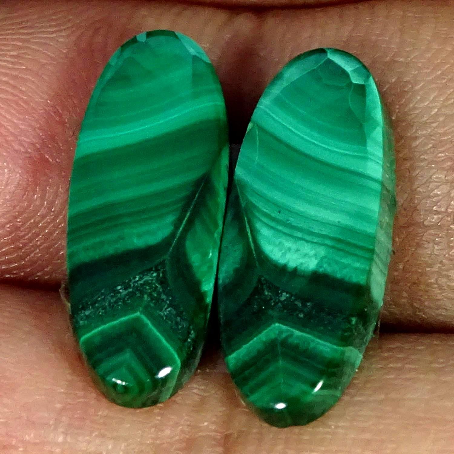 13.20Cts 100% Natural Malachite Pair Oval Cabochon Gemstone 7X19X3MM