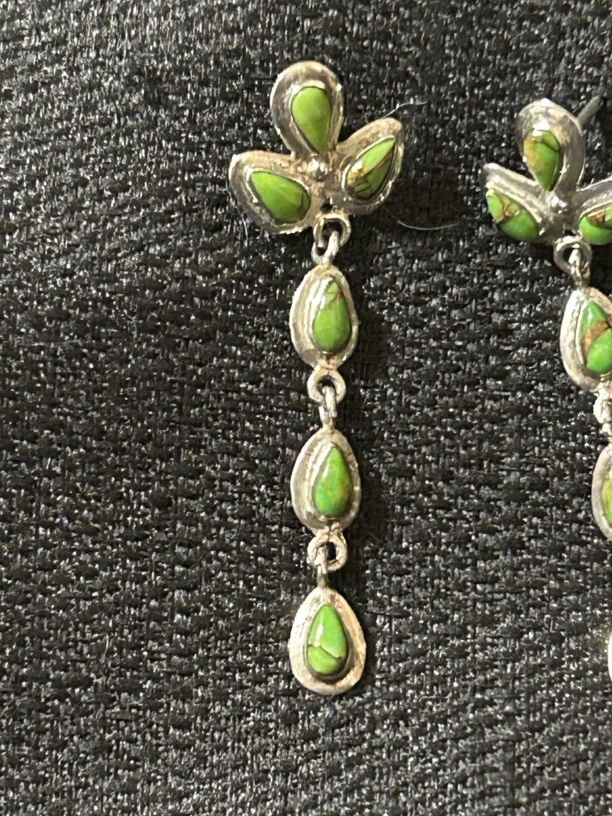 Vintage 925 Sterling Silver Green Stones Dangle Style Post Earrings Philippines