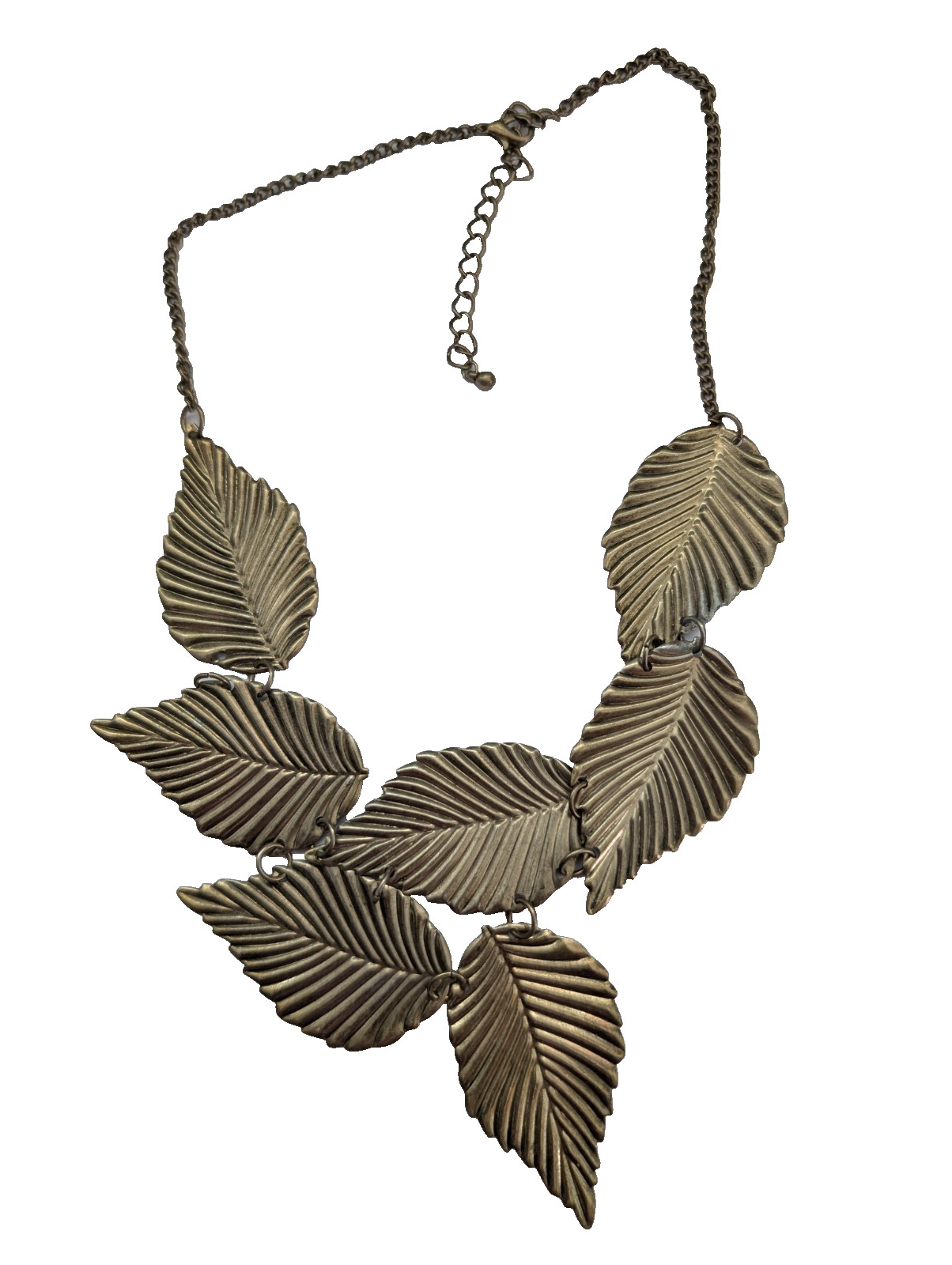 Vintage style bronze tone textured leaf cascading collar bib adjustable necklace