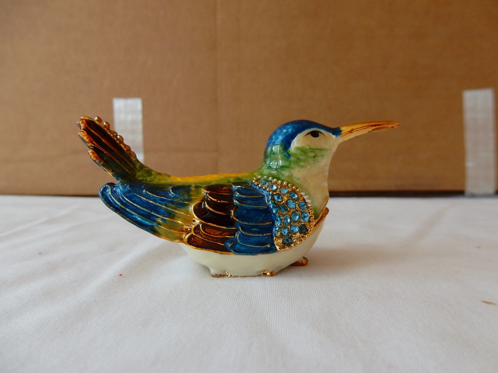 Hummingbird Jeweled Enamel Trinket Box, hand-painted, Austrian crystals
