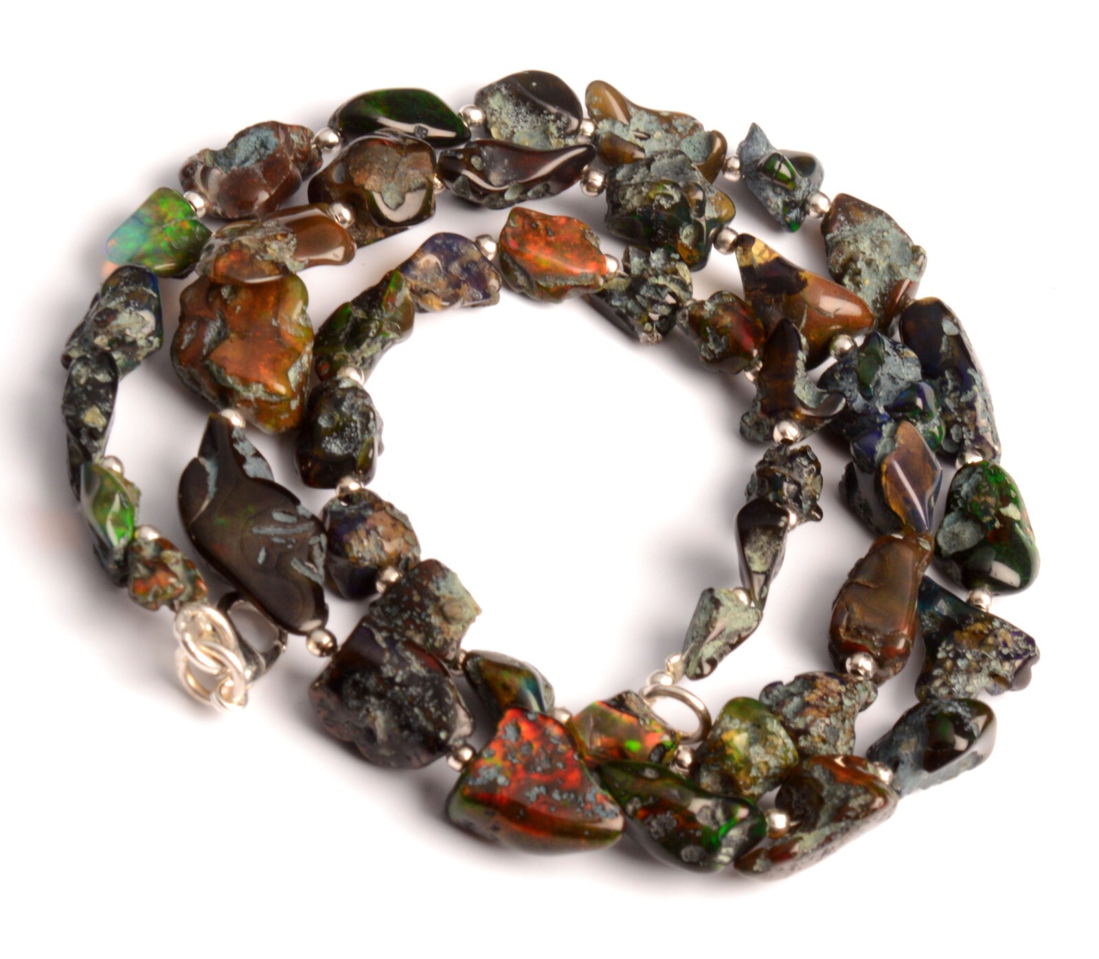 Natural Gem Welo Black Fire Opal 7 to 13 mm Rough Nugget Beads 20″ Necklace
