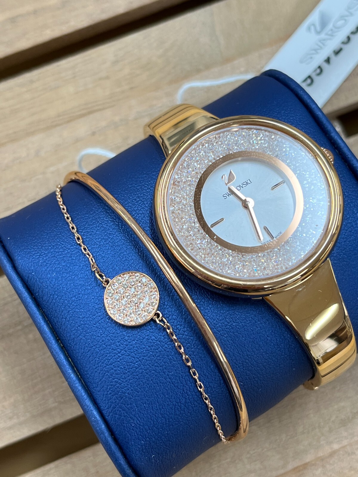 Swarovski Crystalline Rose Gold Tone Watch and Bracelet Set 5297166