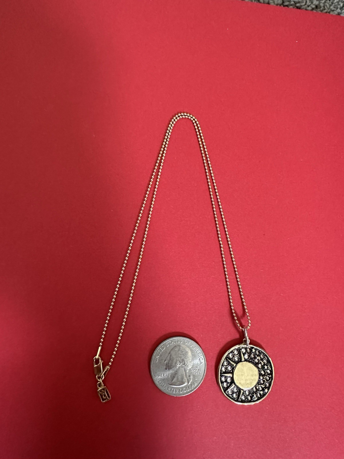 Waxing Poetic Brass And Silver Sun And Moon Crystal Pendant Necklace 18”