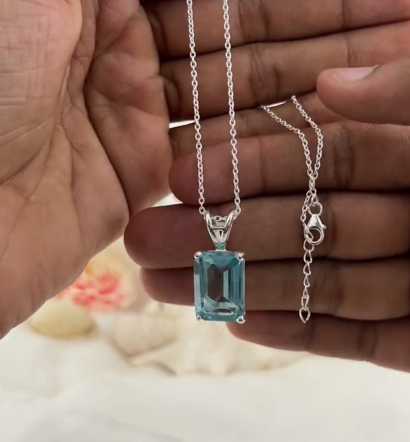 Natural Aquamarine Necklace Sterling Silver Jewelry Handmade Aquamarine Pendant