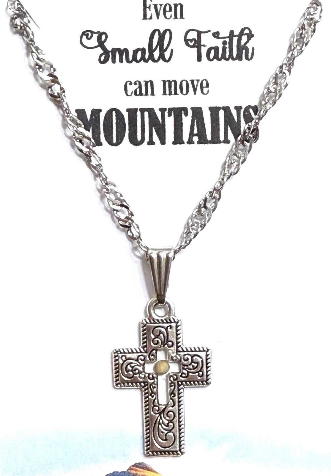 New Mustard Seed Cross Pendant 18”+2” Stainless Steel Twist Box Chain Necklace!