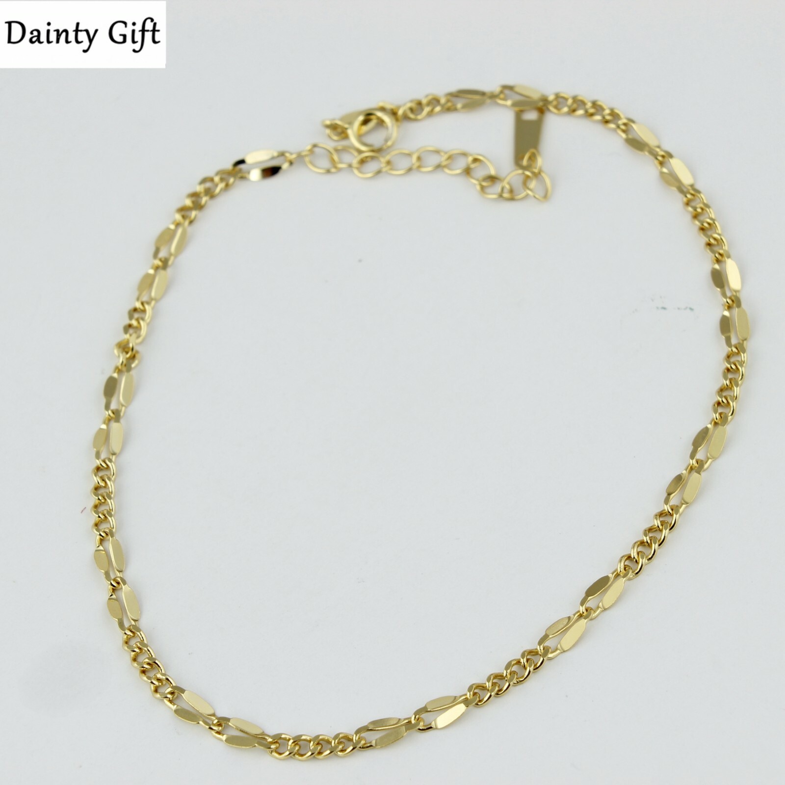 Women / Girl 925 Sterling Silver Gold Figaro Link Chain Anklet Bracelet 8-9.5″