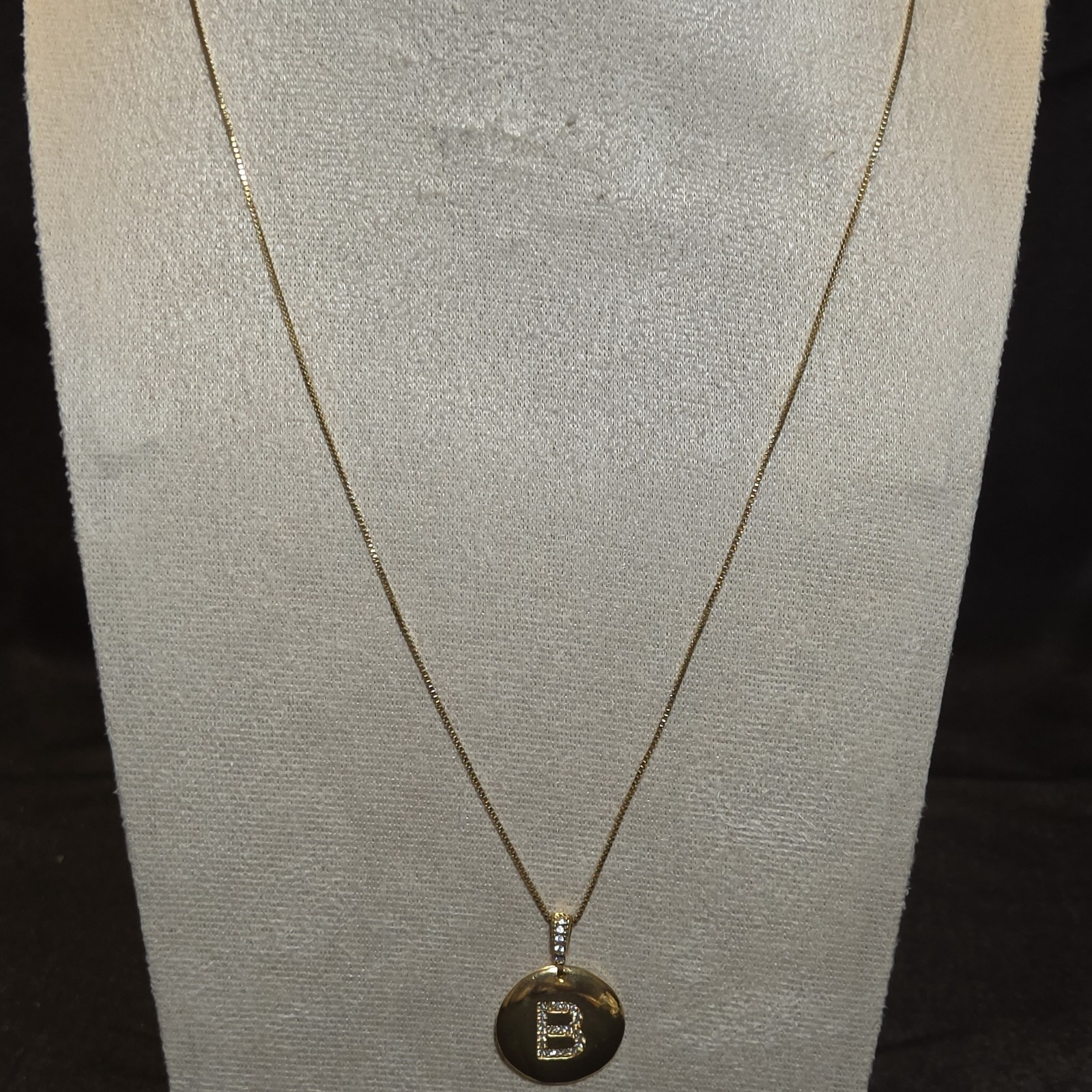 Gold-tone Initial B Pendant Necklace With Sparkling Crystal Beautiful Accents.