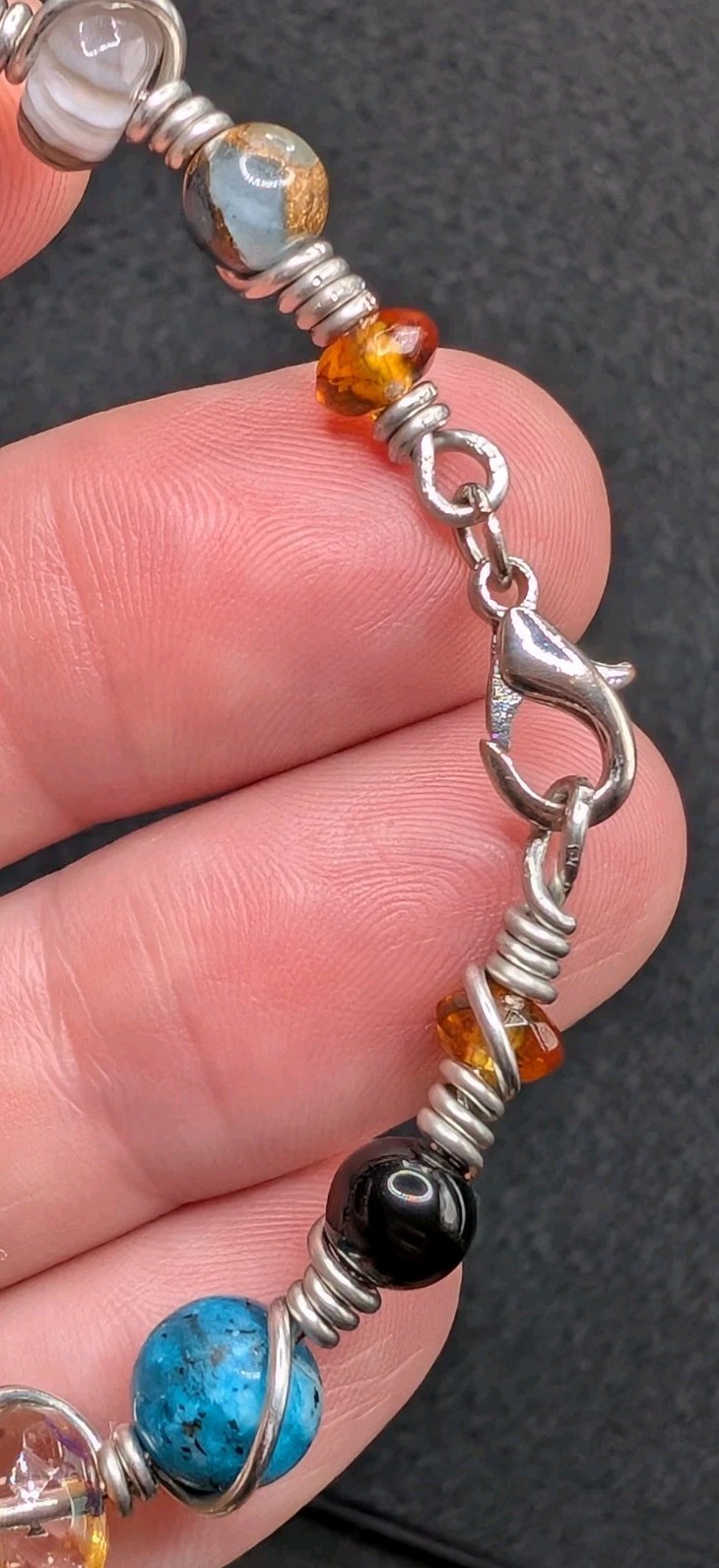 Stylish Mixed Boho Beaded Wire Wrapped Bracelet (18cm) M Wrist