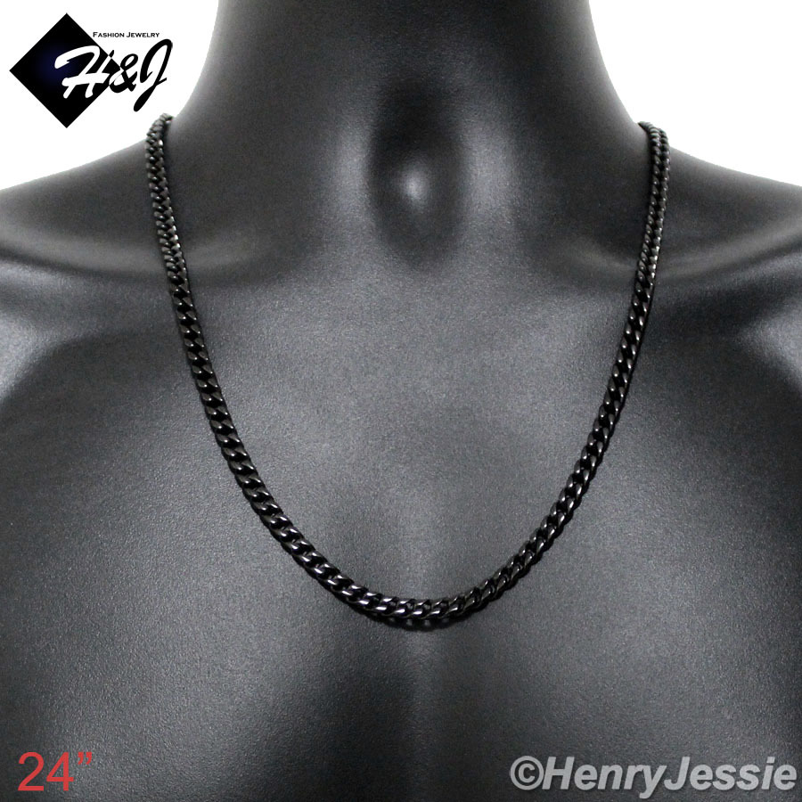 24″30″MEN’s Stainless Steel 6mm Black Plated Cuban Curb Link Chain Necklace*B134