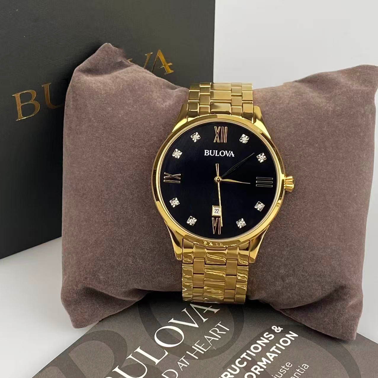 Bulova 97D108 Classic Diamond Black Dial Stainless Steel Men’s Quartz Watch 40mm