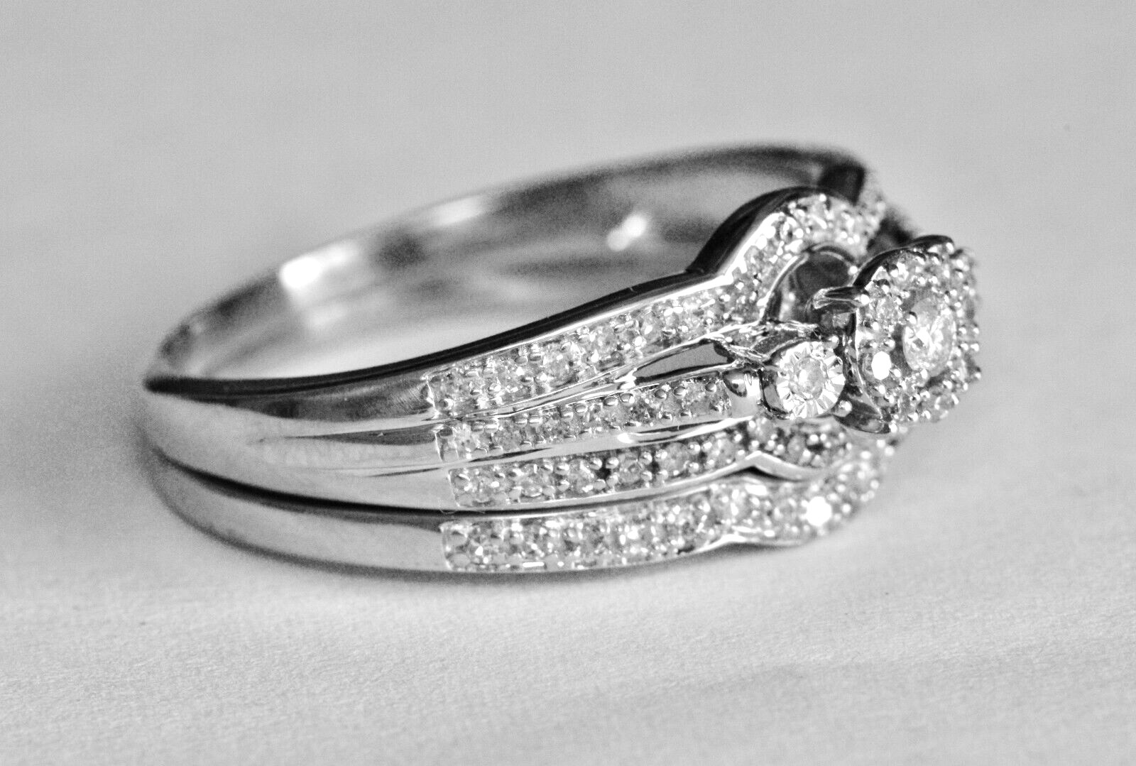 0.50ctw Round Cut Diamond Cluster Statement Ring Set 14k White Gold Lot 8