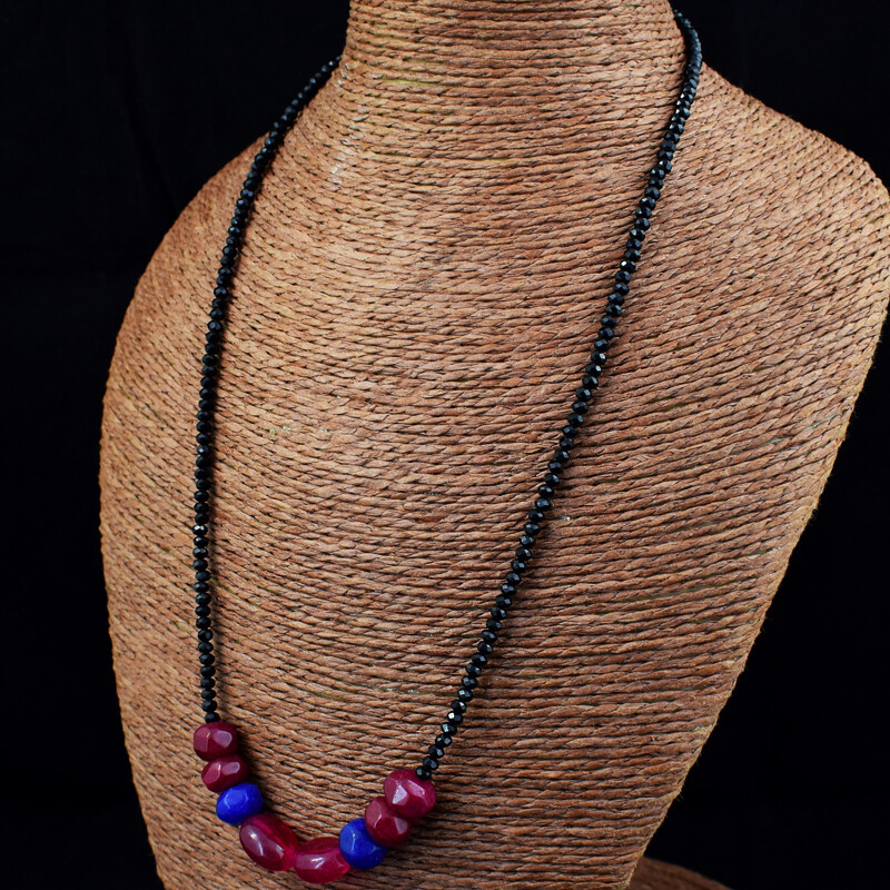 Beautiful 90.00 Cts Earth Mined Spinel, Ruby & Sapphire Beads Necklace JK 29E272