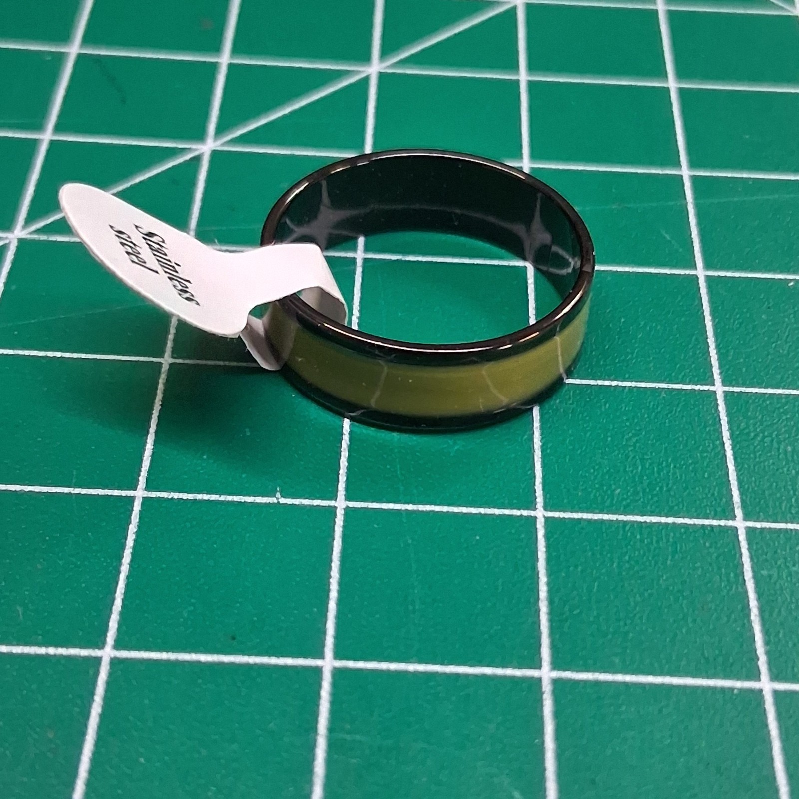 Black Stainless Steel Size 11.25 Olive Green Band Ring