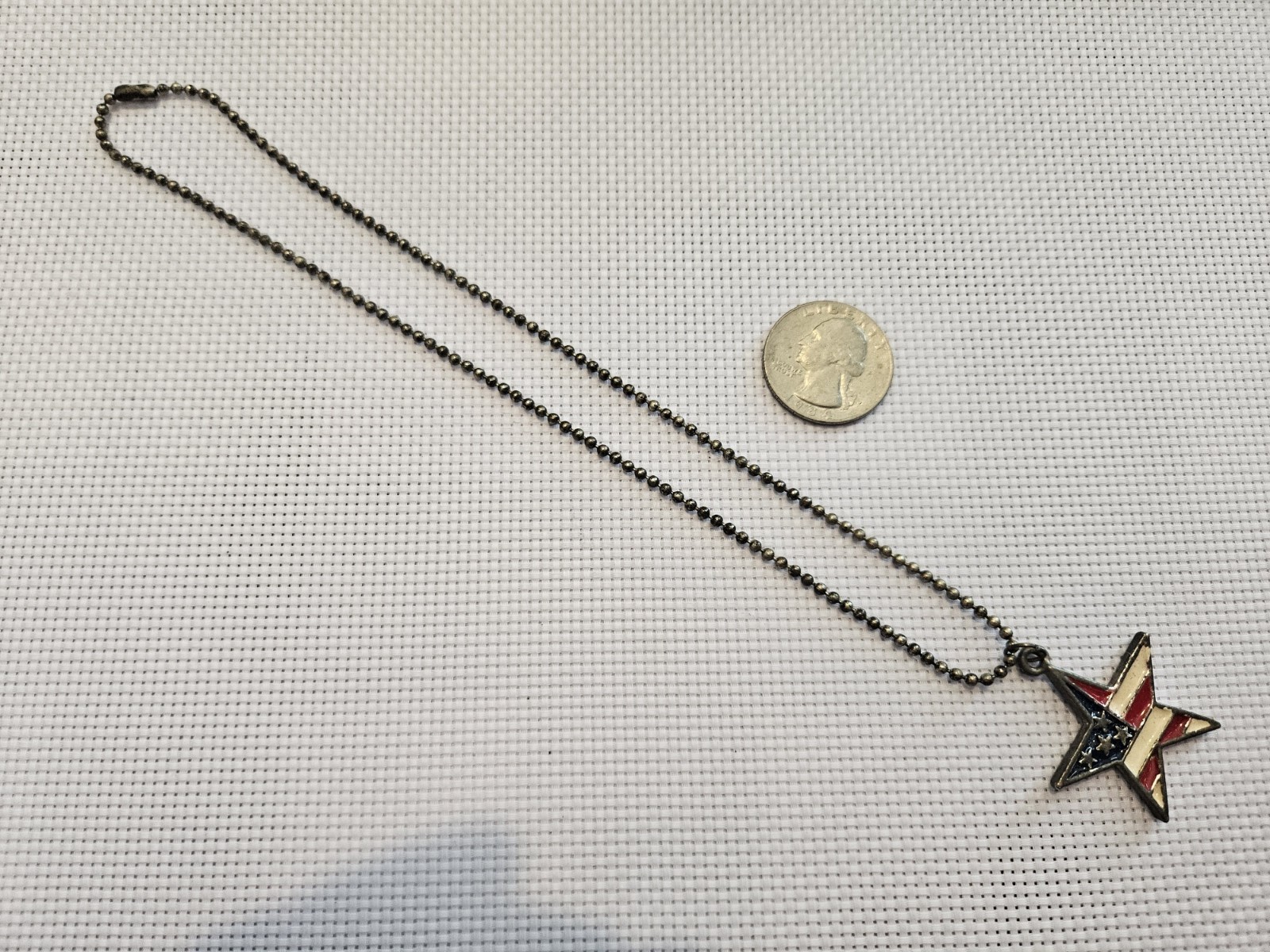 American Flag Star Necklace USA Patriotic Red White Blue Silver Tone Pendant