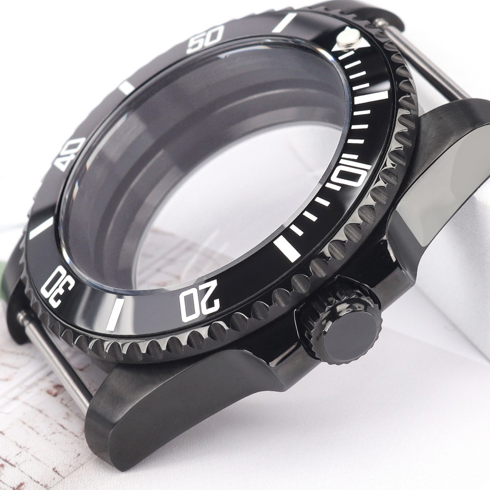 PVD Black Oyster Aviator 40mm Watch Case SUB Bezel Sapphire For Seiko NH35 NH36