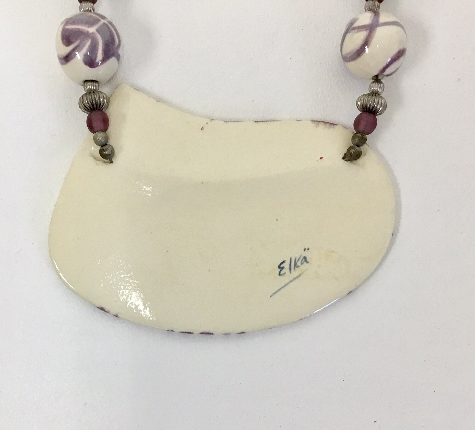 Handmade Porcelain NECKLACE By Elka LAVENDER JY 01