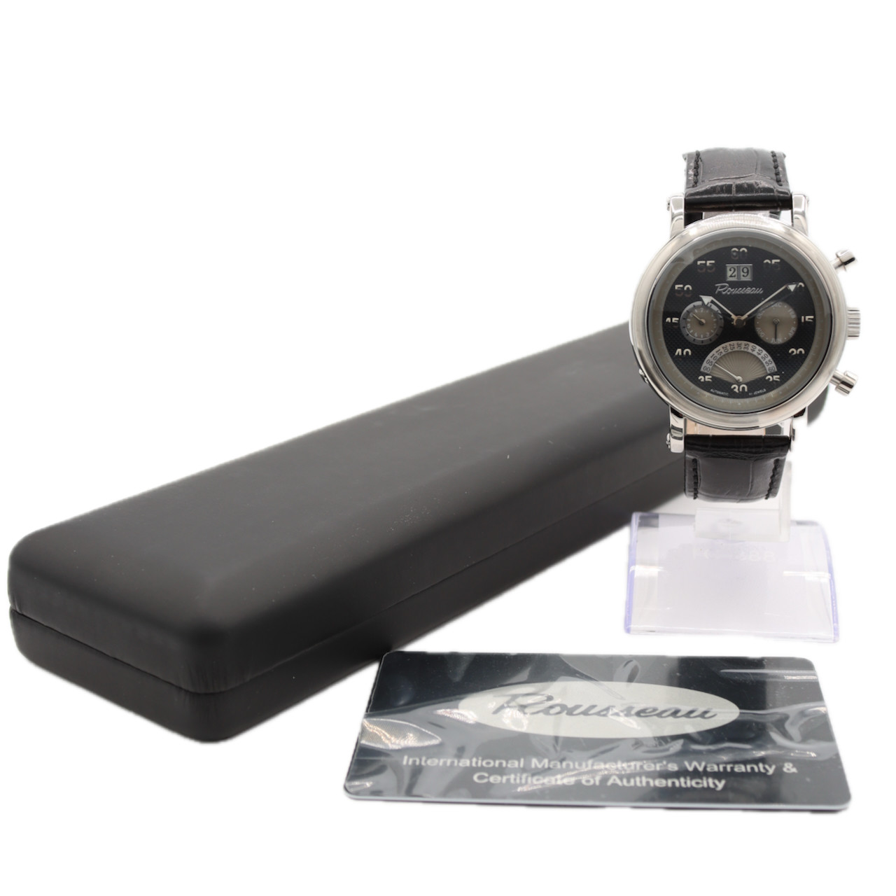 NOS 42mm Rousseau R0978 Power Reserve Calendar Automatic Exhibition Caseback 41J