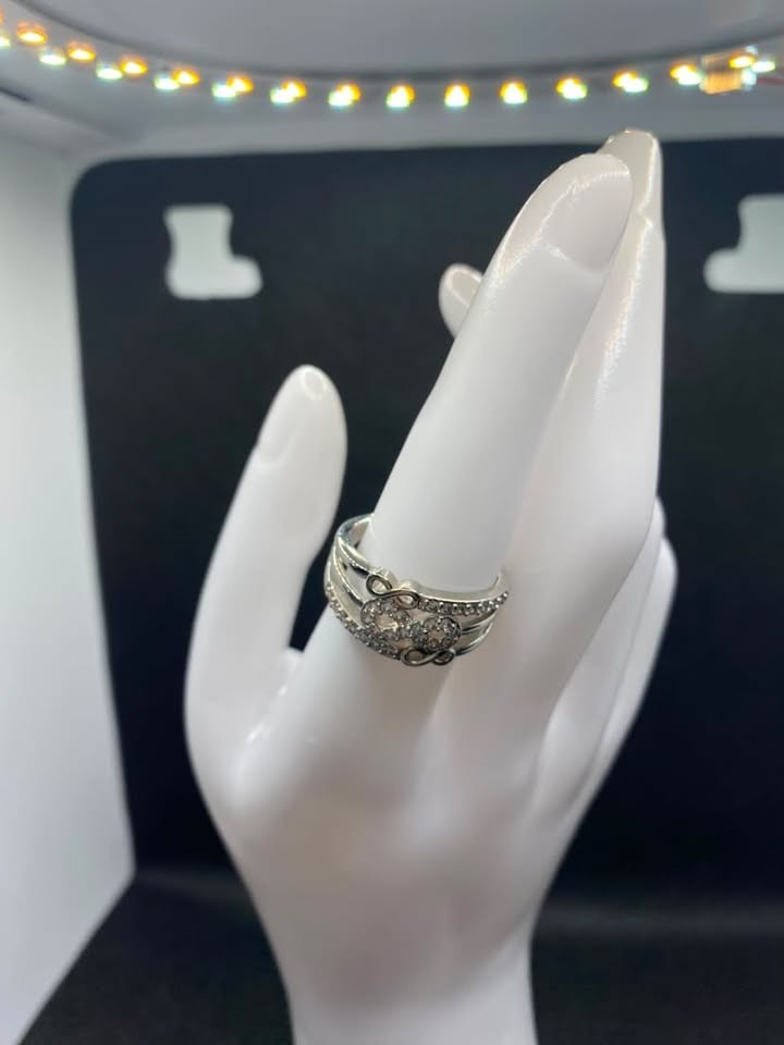 Silver Infinity Ring CZ Crystal Layered Band Rings Women Fashion Jewelry Gift
