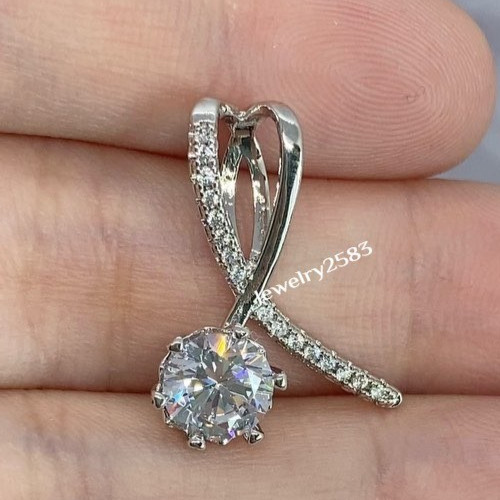 Women’s Real Moissanite Trendy Round 6 Prong Daily Wear Pendent 925 Silver