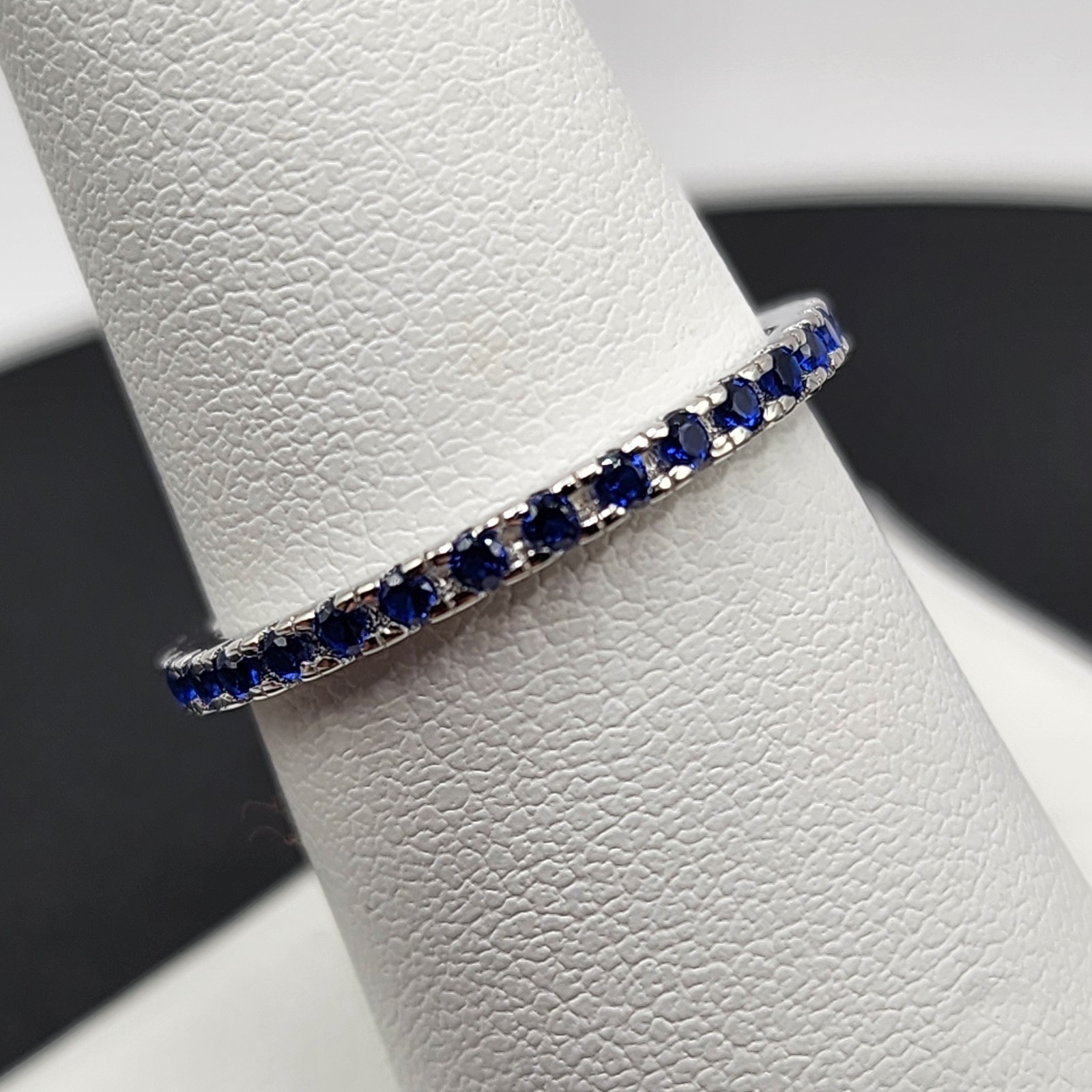 925 NEW Sterling Silver Blue CZ Eternity Band 2mm Size 7 ~FREE SHIPPING ~