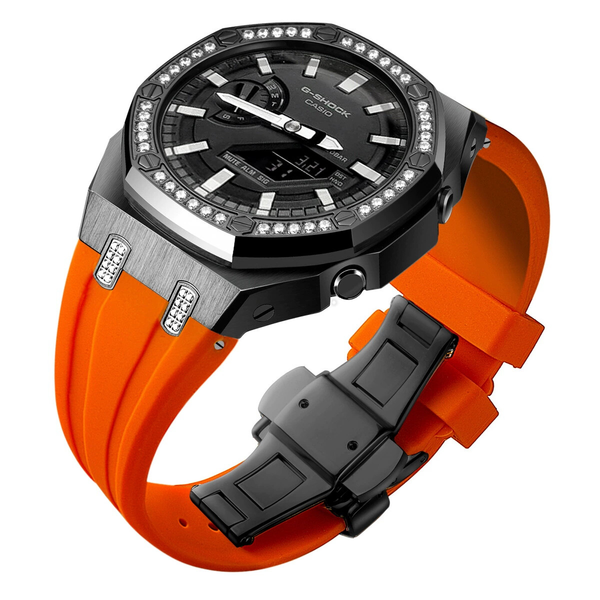 Bling Diamond Stainless Steel Bezel Mod Kit Case Band for G-SHOCK GA-2100 GA2110