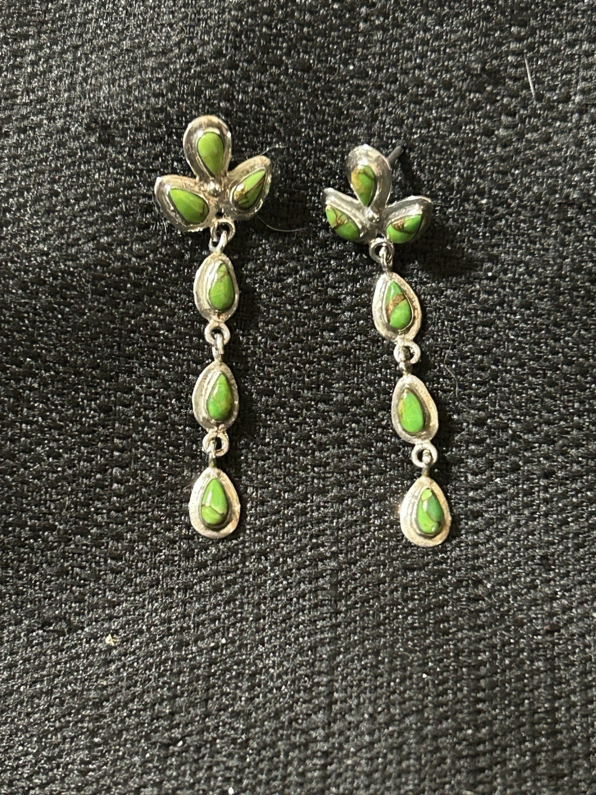 Vintage 925 Sterling Silver Green Stones Dangle Style Post Earrings Philippines