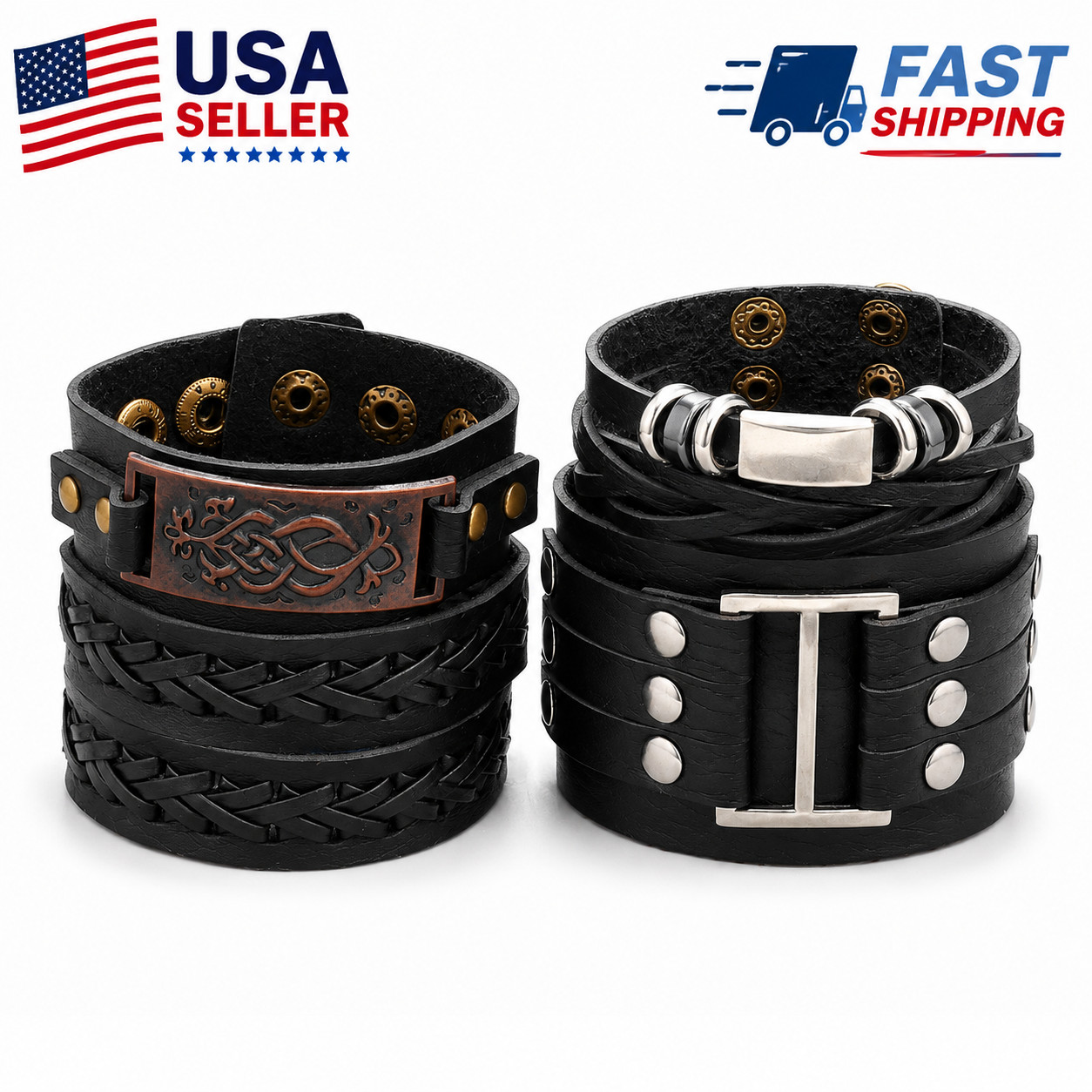 4PCS Men’s Punk Leather Bracelet Set Braided Cuff Wristband Rock Bangle Gift