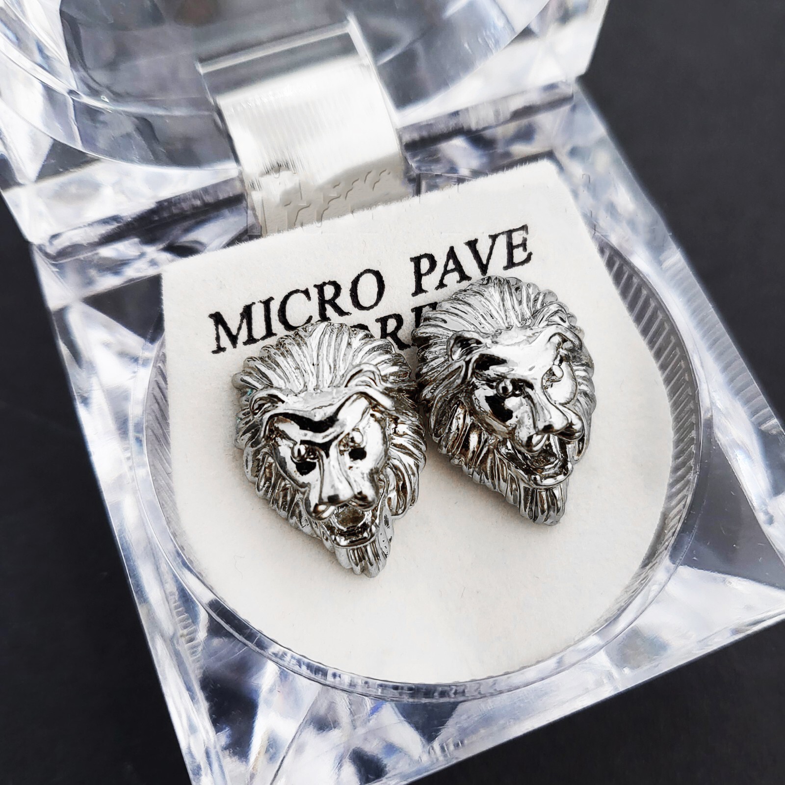 Unisex Earrings Hip Hop Gold Plated Lion Head Bling Rapper’s Fashion Stud Type