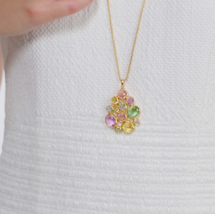 Julie Vos Kaleidoscope Statement Pendant Multi Stone /Bahamian Blue