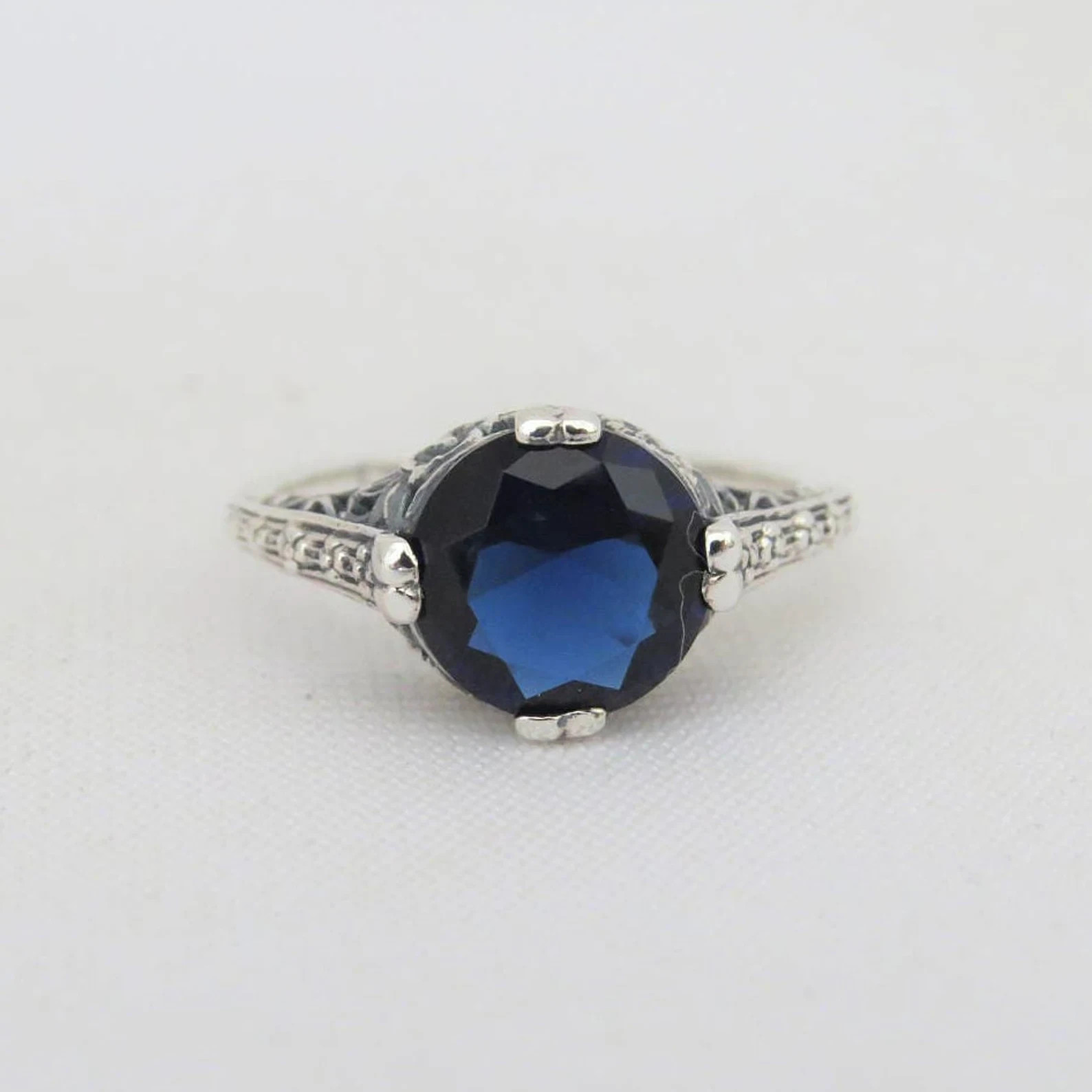 3.00 Ct Round Cut Natural Sapphire Diamond Wedding Ring 14K Solid White Gold 5
