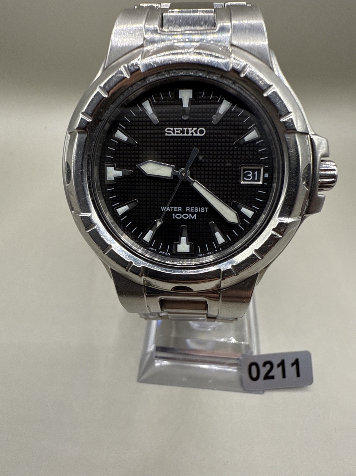 Vintage SEIKO MEN’S 7N42-7189 RETRO WORKING 100M QUARTZ ANALOG WATCH S/S 0211