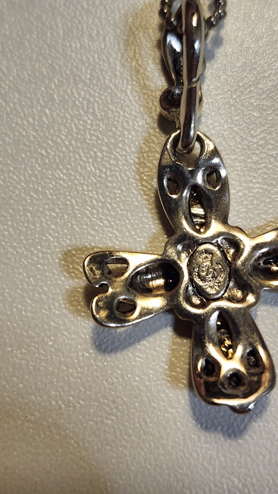 Vintage Premier Designs Necklace Flower Pendant Cross Gold Silver Toned Signed