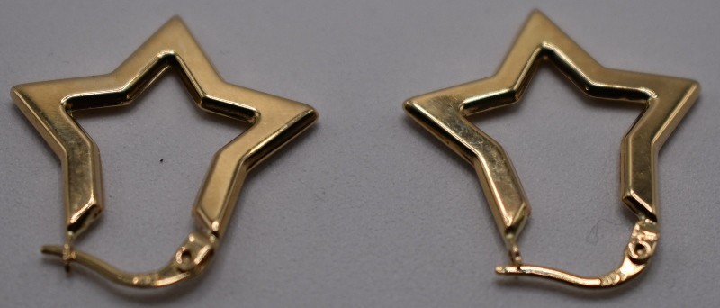 14K Solid Yellow Gold Star Shaped Hinged Hoop Earring about 1 inch 1.9G