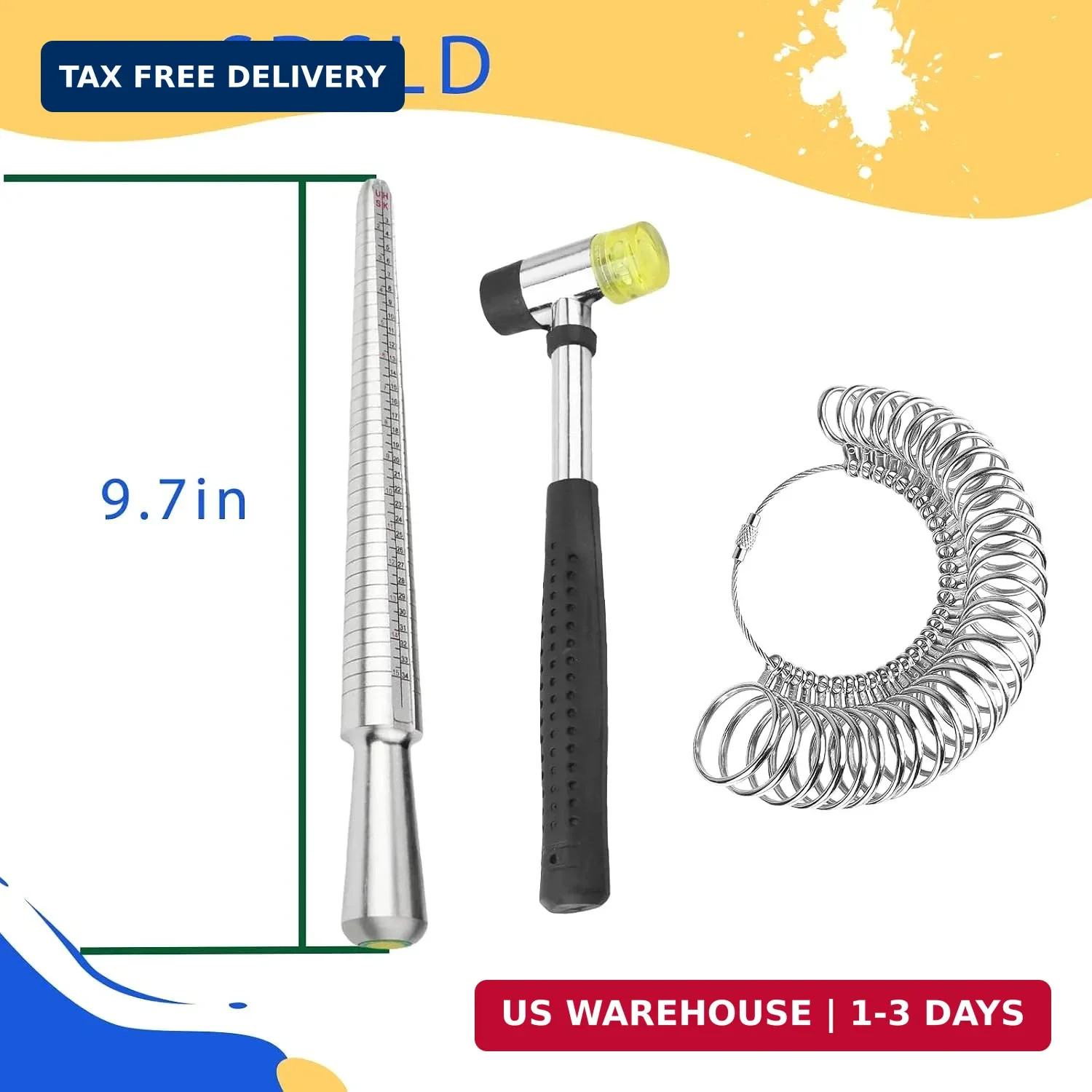 SDSLD Ring Mandrel Metal Ring Sizer Measuring Tool & Rubber Jewelry Hammer Ring