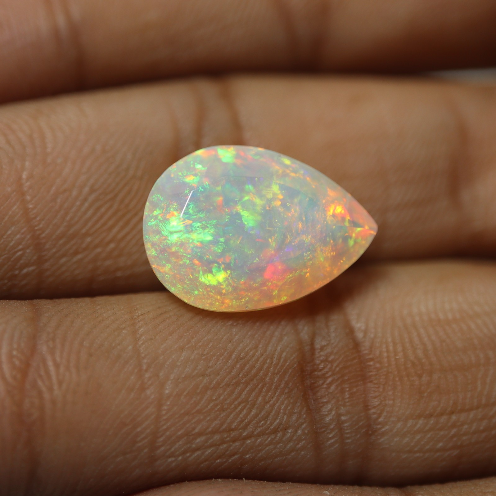 5.3Cts Real AAA Ethiopian Opal Green Red Fire Faceted Pear Gemstone 15.8×11.4MM