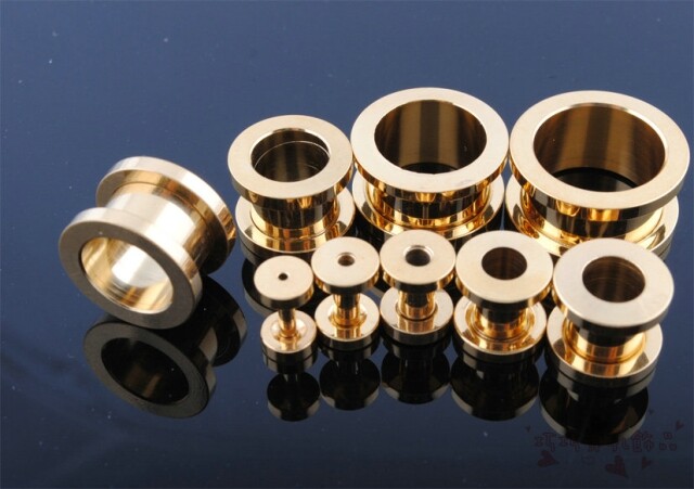 2pc Black Silver Gold Anodized Titanium Screw Fit Flesh Tunnels Ear Plugs