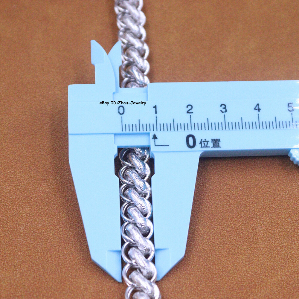 Pure S999 Fine Silver 999 Chain Curb Link Dragon Head Bracelet 27-28g 8.26inch