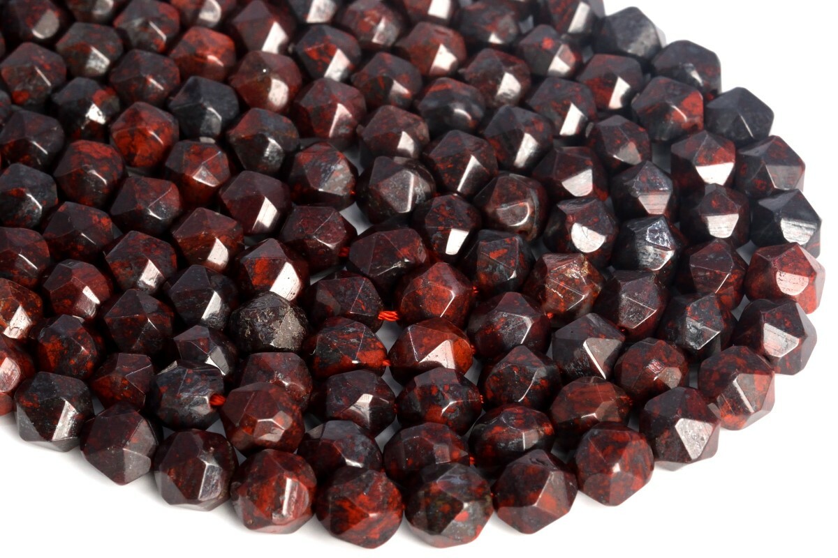 Natural Dark Red Brecciated Jasper Star Cut Faceted AAA Beads 5-6/7-8/9-10MM