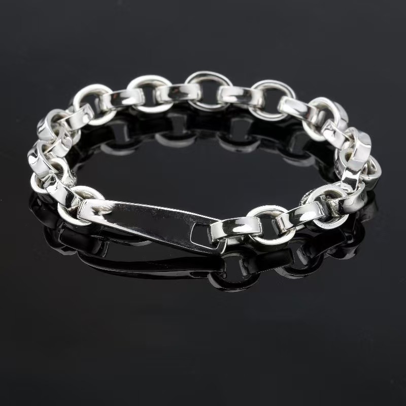 Pure S925 Sterling Silver Chain 8mm Square O Link Bracelet 34-36g 8.26inch
