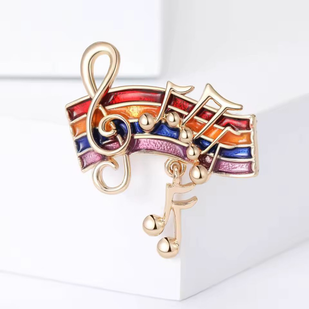 Treble Clef Brooch Music Note Pin Enamel Alloy Musician Gold Tone Jewelry Gift