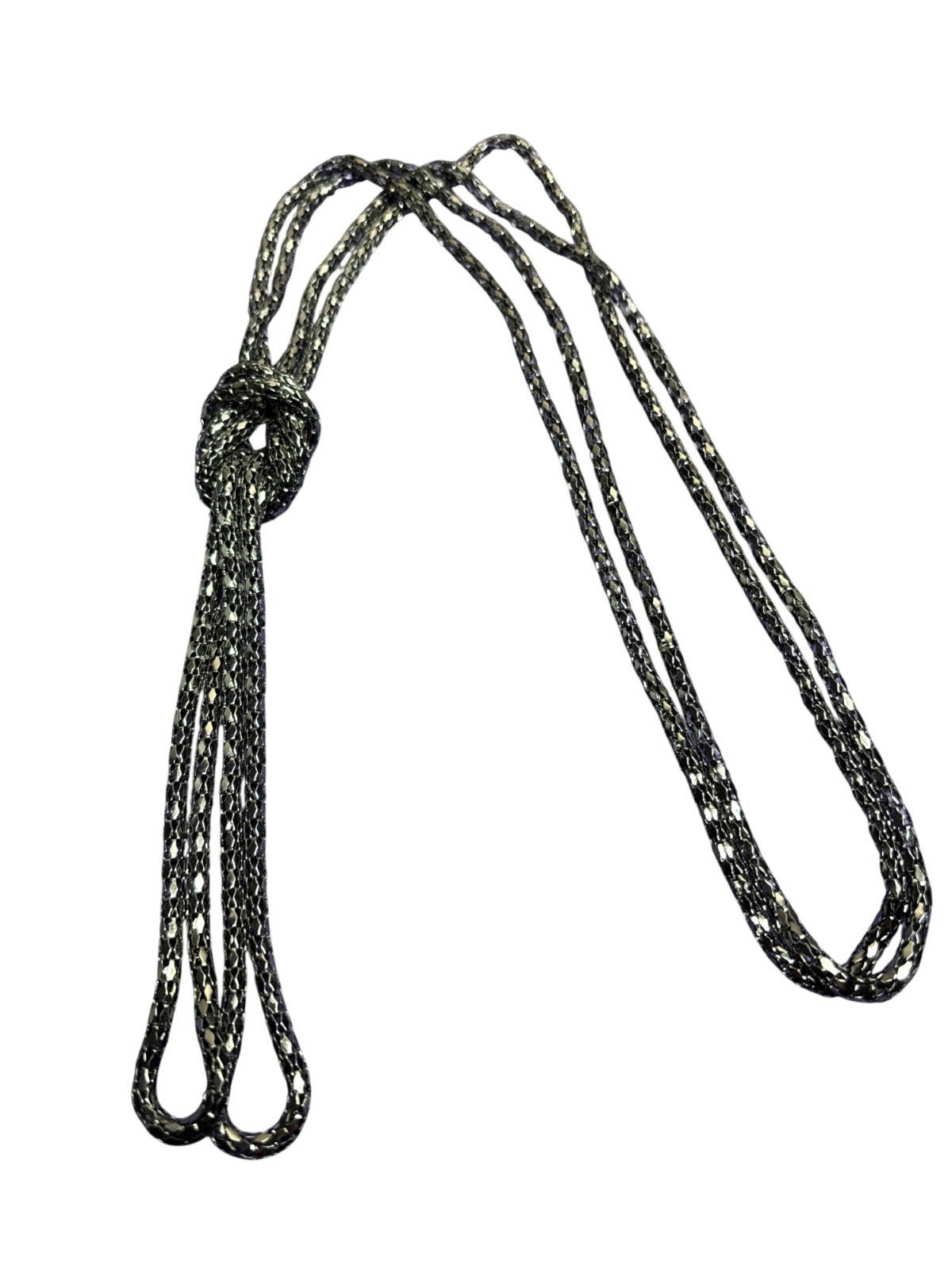 Knotted Gunmetal Mesh Chain Necklace 26 inches Long 6 inch Drop