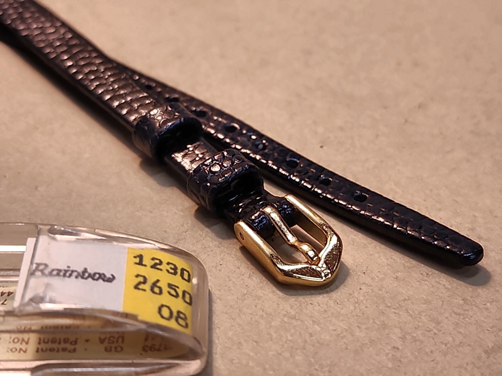 NOS Hirsch Open End 8mm Black Flat Stitchless Rainbow Lizard Grain Watch Band