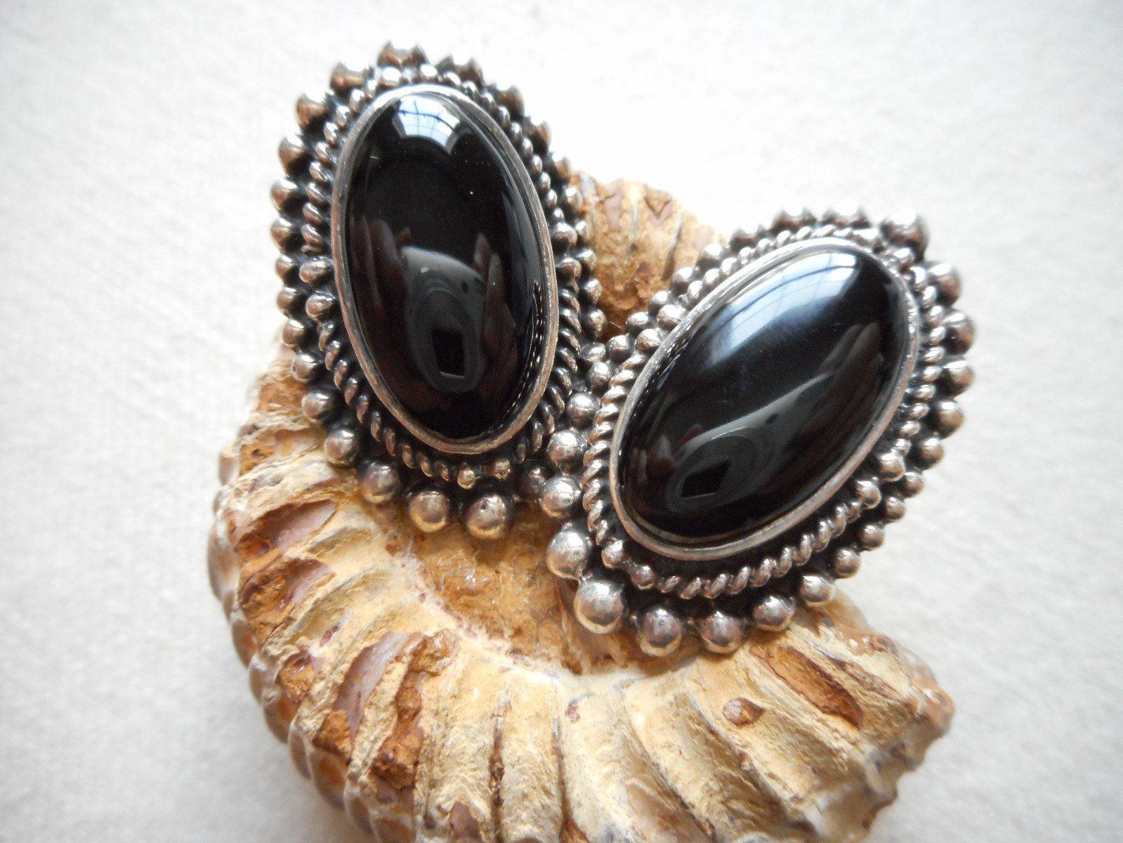Sterling Silver 925 Black Onyx Oxidized Earrings RE2858