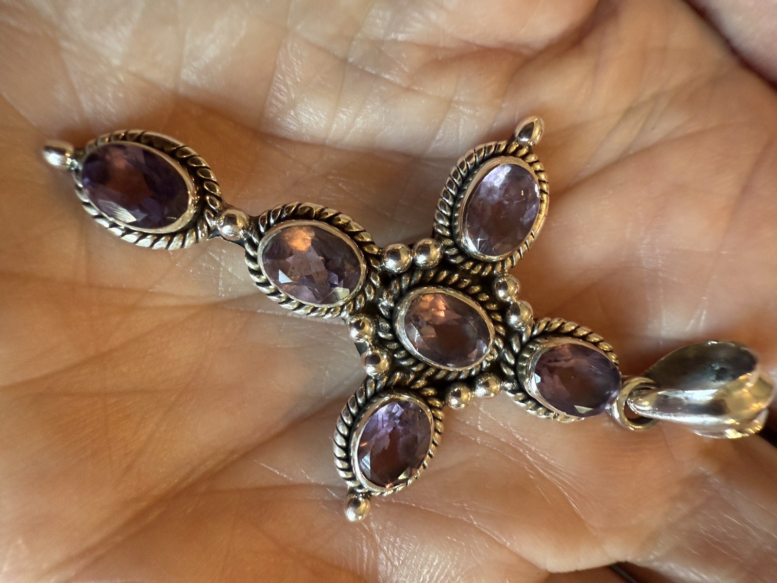 Amethyst Cross Pendant 6.50ct Sterling Silver 2 x 1.25 Inches
