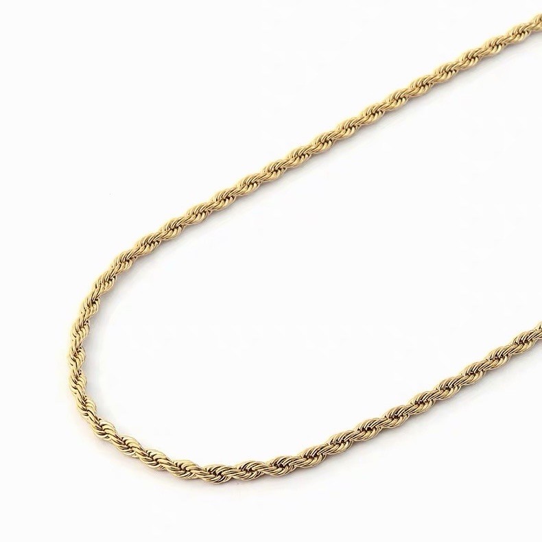 Gold or Silver Stainless Steel Twisted Rope Chain Necklace Lobster Clasp