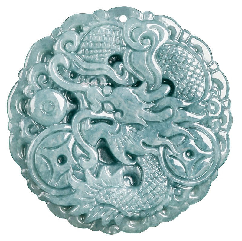 Natural Grade A Jade Jadeite Blue Water Women’s Men Round Ziodiac Dragon Pendant