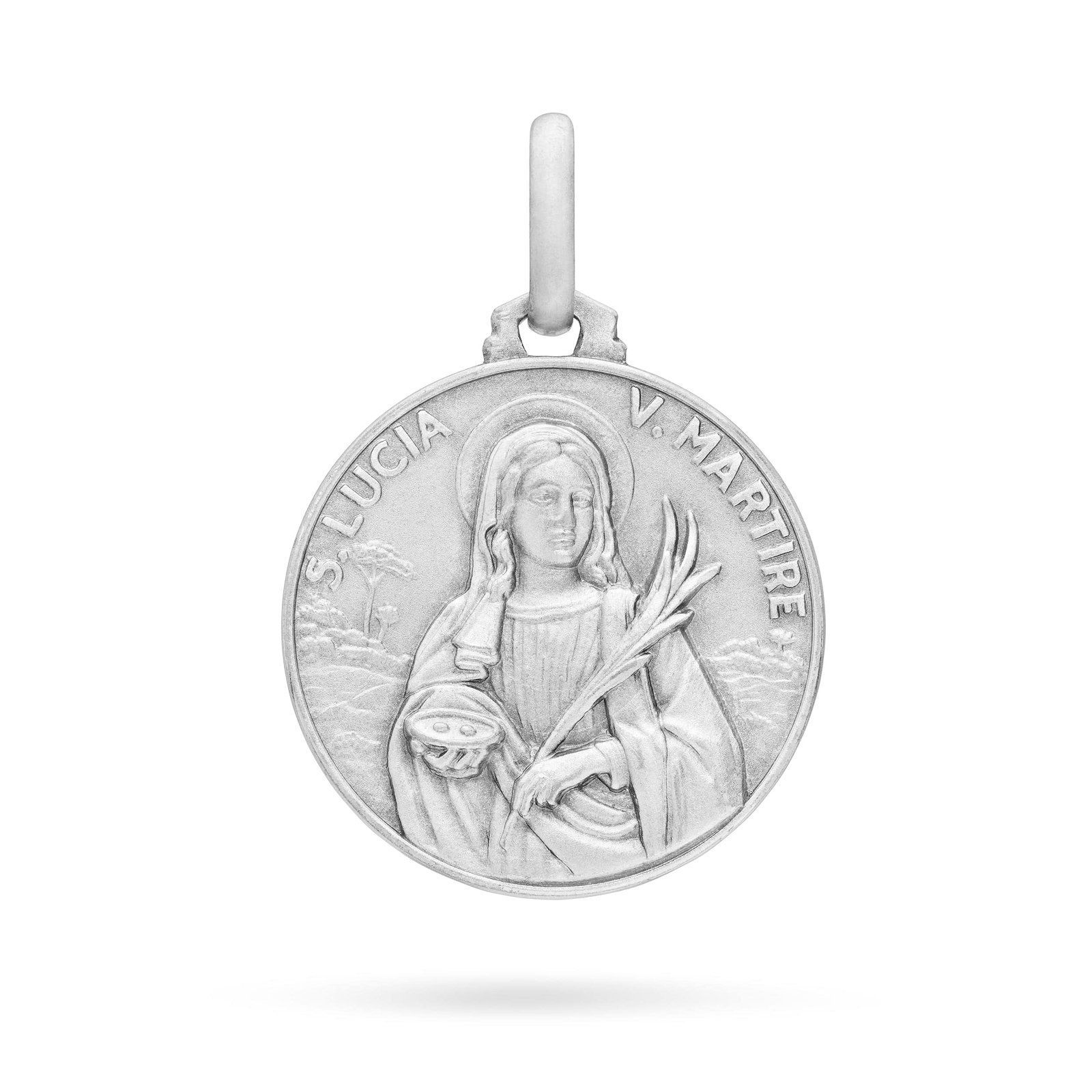 Sterling Silver Medal of Saint Lucy Religious Charm Pendant Necklace blessed